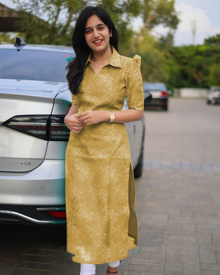 bindudi Women Self Design Straight Kurta(Yellow)