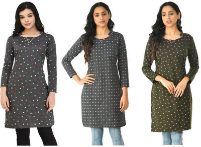 Indeweaves Women Printed Straight Kurta(Multicolor)