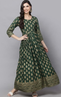 Tabish Women Printed Anarkali Kurta(Green)