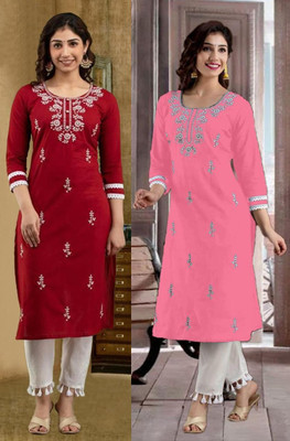 SISTO Women Chikan Embroidery Straight Kurta(Multicolor)