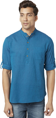 Indus Route by Pantaloons Men Solid Straight Kurta(Blue)