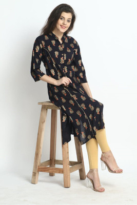 Kaina Creations Women Printed Straight Kurta(Black)
