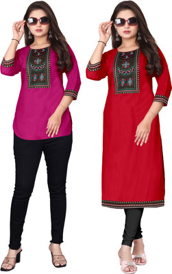 FSR Women Solid A-line Kurta(Pink, Red)