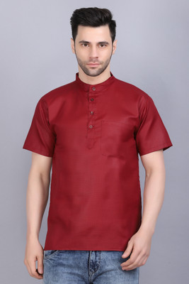 AXOLOTL Men Solid Straight Kurta(Maroon)
