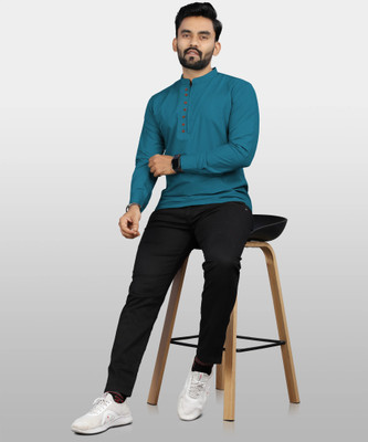 RAFSON Men Solid Straight Kurta(Blue)