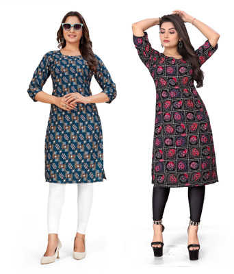 deshmi fashion Women Printed Straight Kurta(Multicolor)