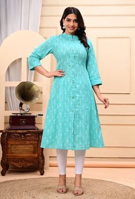 VISHNUVASTRAM Women Block Print, Colorblock, Dyed/Ombre Frontslit Kurta(Pink)