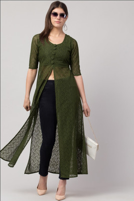 Lilyn Women Self Design A-line Kurta(Dark Green)