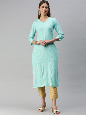 Hritika Women Self Design Straight Kurta(Blue)