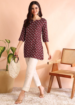 Moda Rapido Women Printed Tunic Kurta(Maroon, White)
