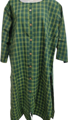 Pro Women Checkered Straight Kurta(Dark Green)