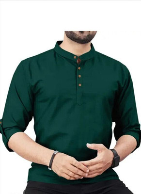 StoneHeart Men Solid Straight Kurta(Green)