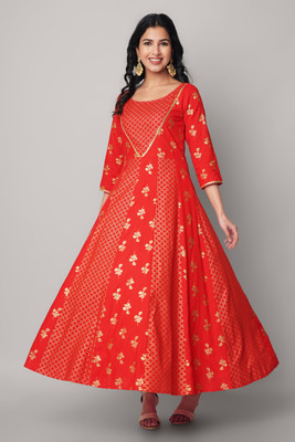 God Bless Women Printed Anarkali Kurta(Red)