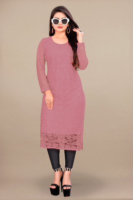 URU FASHION Women Embroidered Straight Kurta(Pink)