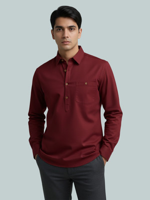 Vashuqi Men Solid A-line Kurta(Maroon)