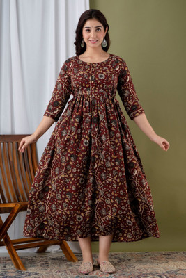 OnlineGallery Women Solid Gown Kurta(Maroon)