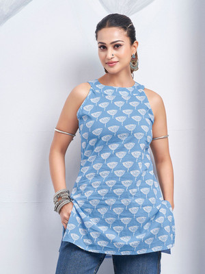 KAFTANIZE Women Printed A-line Kurta(Blue)