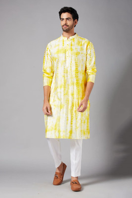 Priyashi Men Printed Straight Kurta(Yellow)