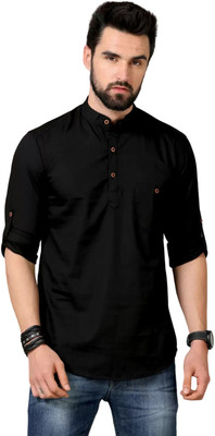 DIGIMI Men Solid Straight Kurta(Black)