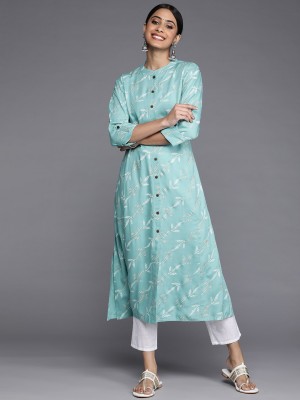 Varanga Women Printed A-line Kurta(Blue)