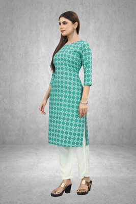 HouseOfCommon Women Self Design Straight Kurta(Blue)