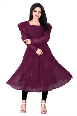 bindudi Women Solid Anarkali Kurta(Purple)