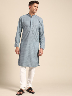 Rajubhai Hargovindas Men Self Design Straight Kurta(Grey)