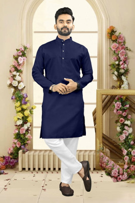 Shree Dutt Creation Men Solid Straight Kurta(Dark Blue)