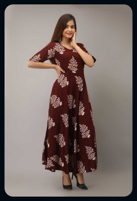 RACHNA FASHION Women Printed Anarkali Kurta(Brown)