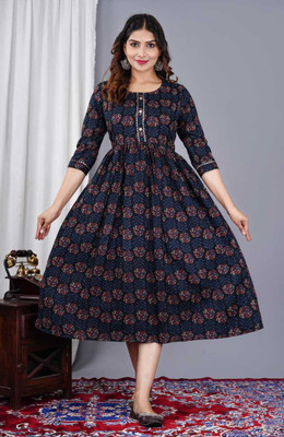 Virat Enetrprises Women Printed Anarkali Kurta(Black)