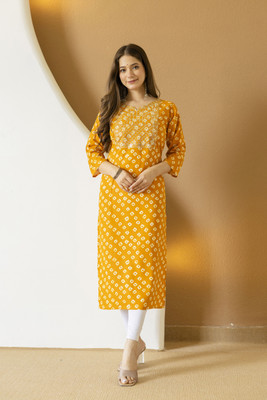 Sehrish Store Women Printed Straight Kurta(Orange)