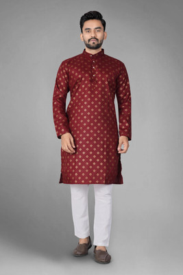 DHASU TRENDZ Men Printed Straight Kurta(Maroon)