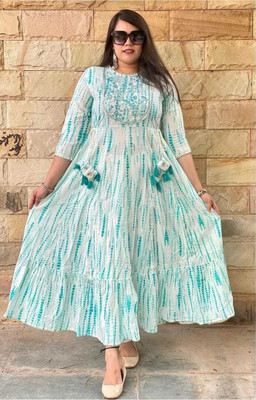 B.Tech Women Printed Anarkali Kurta(White)
