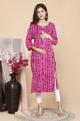 Diyansh Creations Women Bandhani A-line Kurta(Pink)