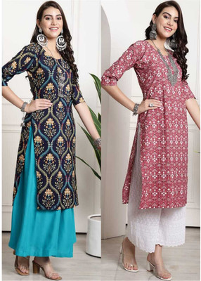 V And V Shop Women Printed Straight Kurta(Multicolor)