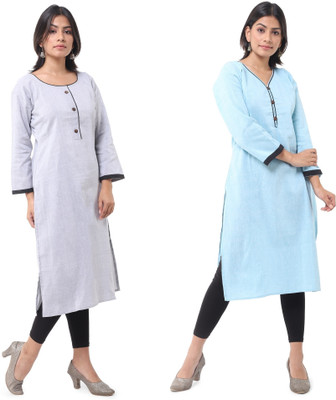 DESHBANDHU DBK Women Self Design Straight Kurta(Grey, Light Blue)