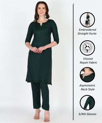 Anvi creation Women Solid A-line Kurta(Dark Green)