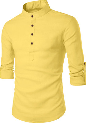 Fifth U Men Solid Flared Kurta(Yellow)