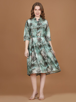 Nightspree Women Printed A-line Kurta(Green)