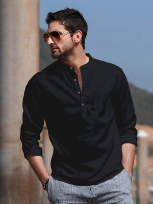 ANOUK Men Abstract Straight Kurta(Black)
