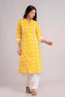 Fulera Women Printed Straight Kurta(Yellow)