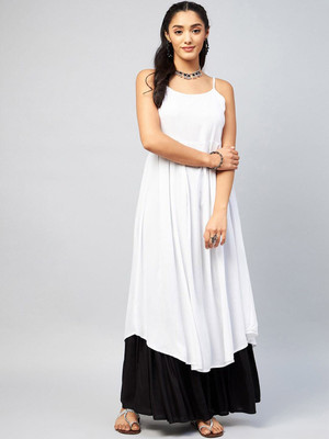 InWeave Women Solid Anarkali Kurta(White)