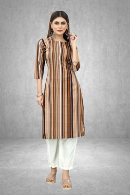 HouseOfCommon Women Self Design Straight Kurta(Brown)