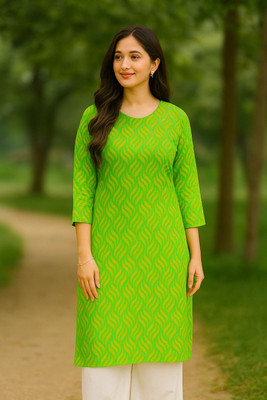 ATIISUNDAR Women Printed Straight Kurta(Green)
