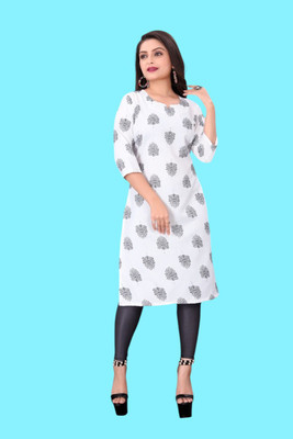 Tulsii Fab Women Printed Anarkali Kurta(White)