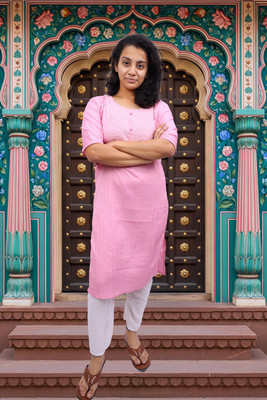 PickCell Women Embroidered Straight Kurta(Pink)
