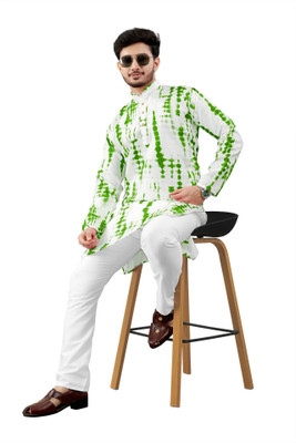 DHASU TRENDZ Men Printed Straight Kurta(Green, White)