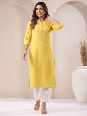 Teshika Grace Women Solid Straight Kurta(Yellow)