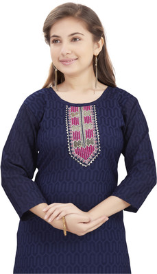 HERE&NOW Girls Embroidered Straight Kurta(Dark Blue)