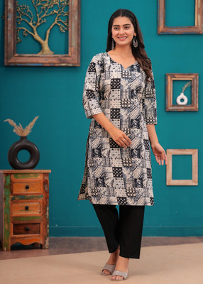 Rajsushsons Women Floral Print A-line Kurta(Black)
